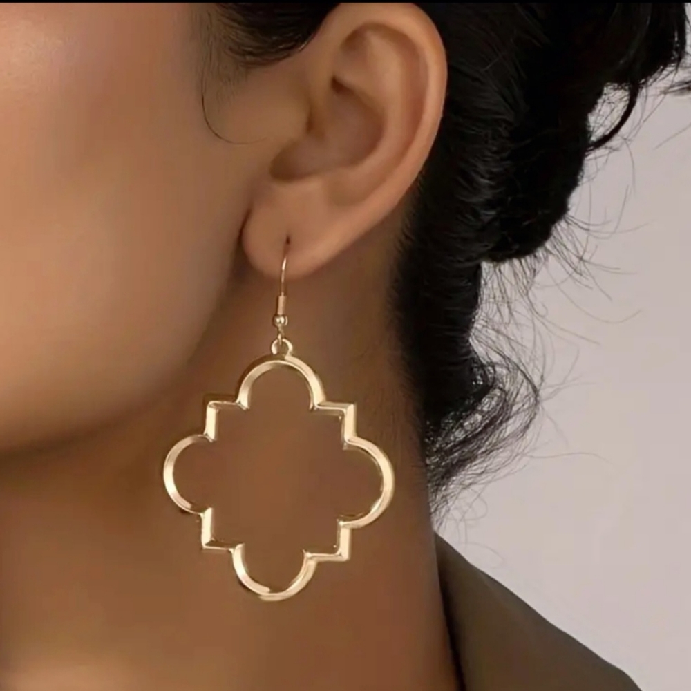 New Womens Gold Ethnic Style Geometric Dangle Hoop Earrings